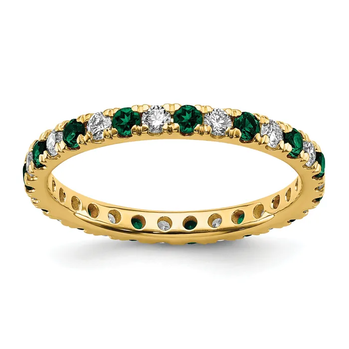 Goldia Rings 14k Yellow Gold 12 Ct Lab Grown Diamond VSSI G and Lab Created Emerald Eternity Band Ring