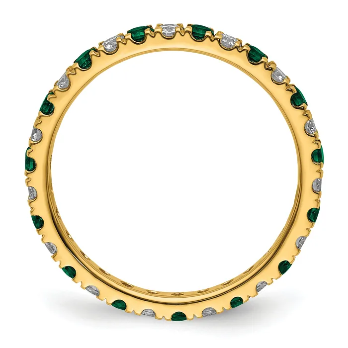 Goldia Rings 14k Yellow Gold 12 Ct Lab Grown Diamond VSSI G and Lab Created Emerald Eternity Band Ring