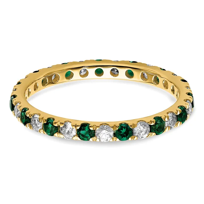 Goldia Rings 14k Yellow Gold 12 Ct Lab Grown Diamond VSSI G and Lab Created Emerald Eternity Band Ring