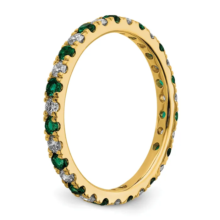 Goldia Rings 14k Yellow Gold 12 Ct Lab Grown Diamond VSSI G and Lab Created Emerald Eternity Band Ring