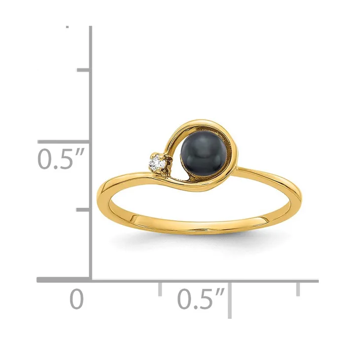 Goldia Rings 14K Yellow Gold 4mm Black FW Cultured Pearl A Real Diamond ring