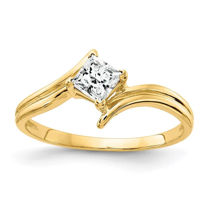 Goldia Rings 14K Yellow Gold 4mm Princess Cut Cubic Zirconia ring