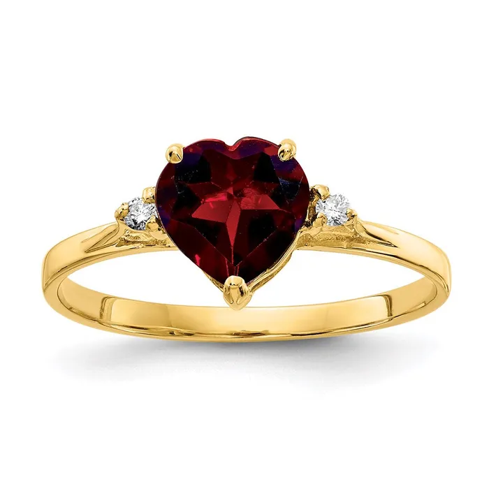Goldia Rings 14K Yellow Gold 7mm Heart Garnet A Real Diamond ring