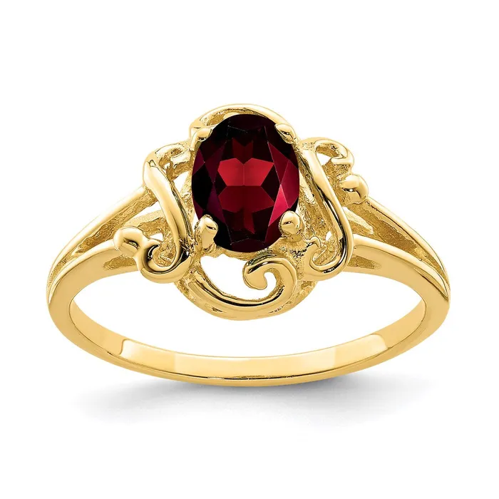 Goldia Rings 14K Yellow Gold 7x5mm Oval Garnet Checker ring
