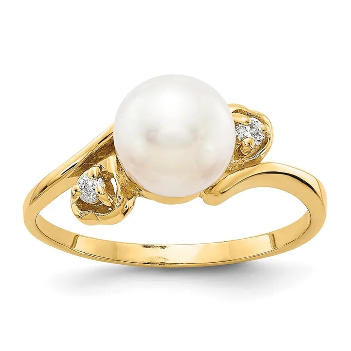 Goldia Rings 14k Yellow Gold Gold 7mm FW Cultured Pearl VS Diamond ring