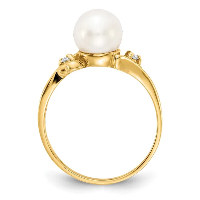 Goldia Rings 14k Yellow Gold Gold 7mm FW Cultured Pearl VS Diamond ring