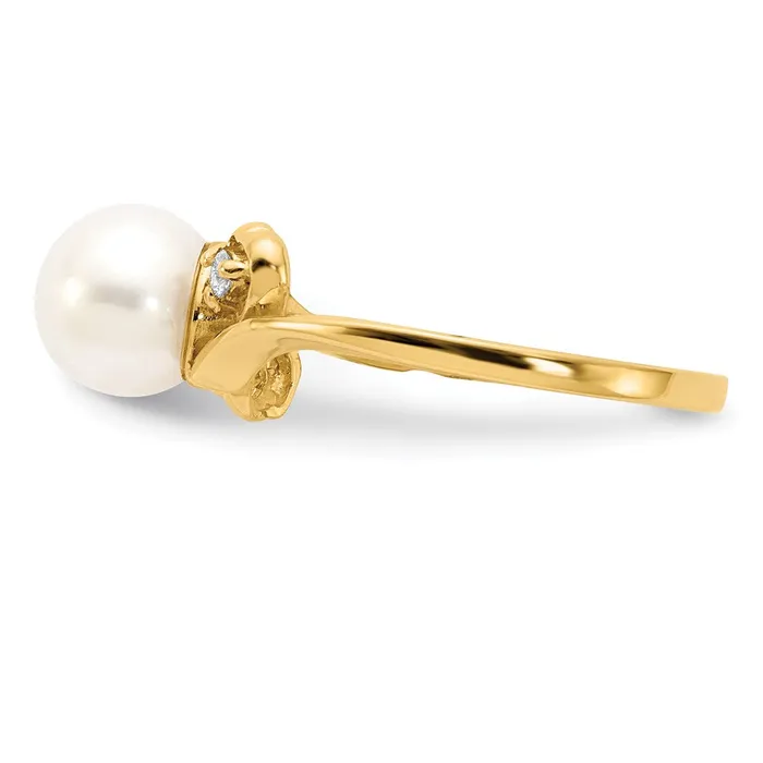 Goldia Rings 14k Yellow Gold Gold 7mm FW Cultured Pearl VS Diamond ring
