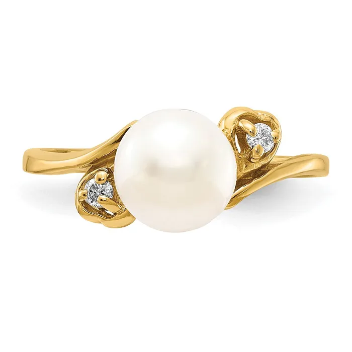 Goldia Rings 14k Yellow Gold Gold 7mm FW Cultured Pearl VS Diamond ring