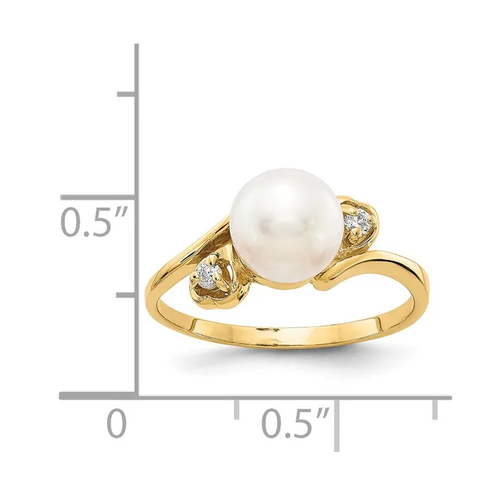 Goldia Rings 14k Yellow Gold Gold 7mm FW Cultured Pearl VS Diamond ring