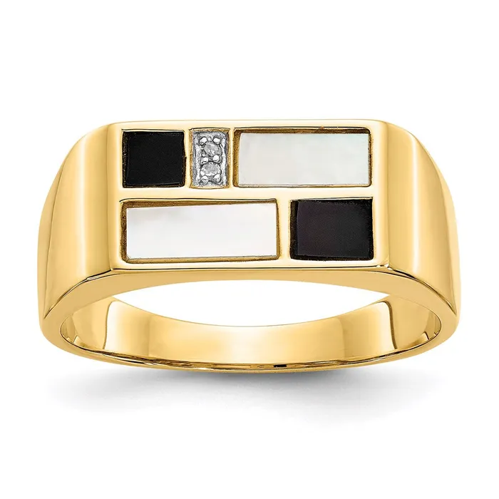Goldia Rings 14K Yellow Gold Onyx Mother of Pearl u0026 A Quality Real Diamond Mens Ring