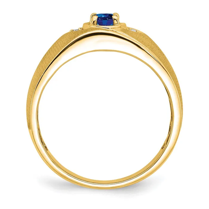 Goldia Rings 14K Yellow Gold Oval Sapphire and Real Diamond Mens Ring