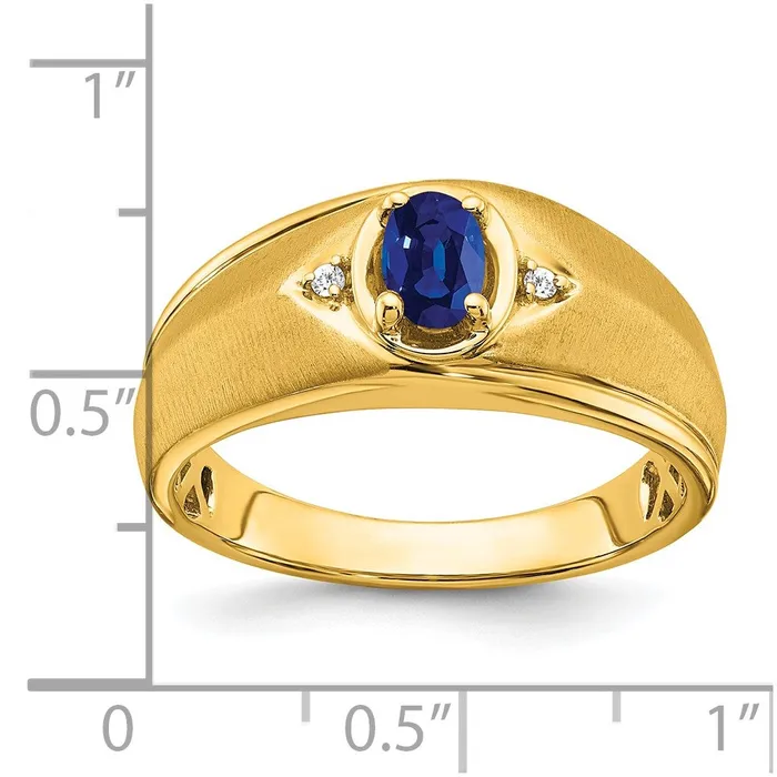 Goldia Rings 14K Yellow Gold Oval Sapphire and Real Diamond Mens Ring