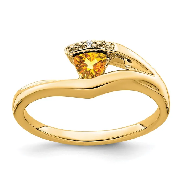 Goldia Rings 14K Yellow Gold Trillion Citrine and Real Diamond Ring