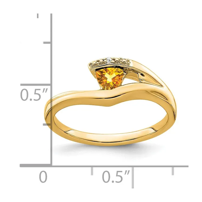 Goldia Rings 14K Yellow Gold Trillion Citrine and Real Diamond Ring
