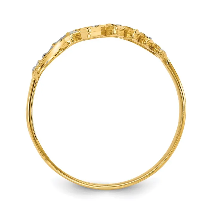 Goldia Rings 14k Yellow Gold w White Rhodium Diamondcut Leaves Ring