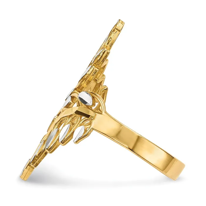 Goldia Rings 14k Yellow Gold w White Rhodium Diamondcut Leaves Ring