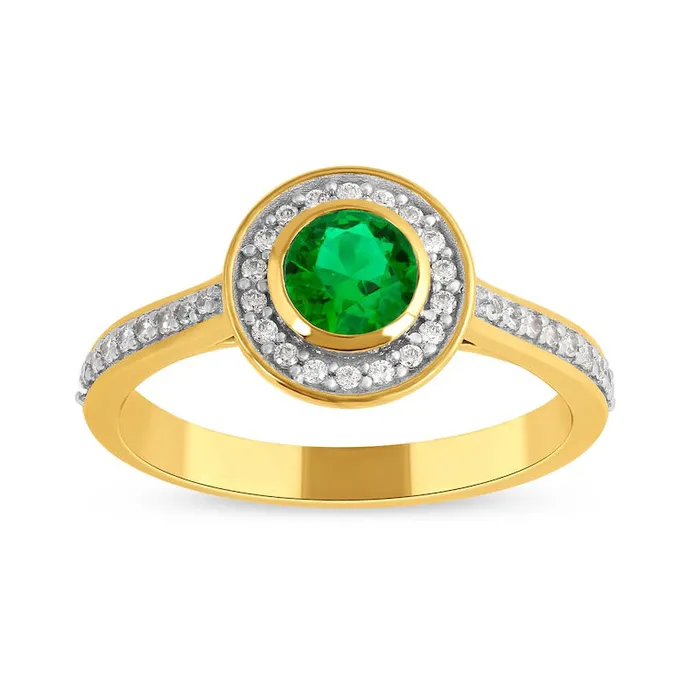 Goldia Rings 50mm Emerald and 020 CT TW Natural Diamond Frame Ring in Solid 10K Yellow Gold