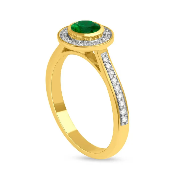 Goldia Rings 50mm Emerald and 020 CT TW Natural Diamond Frame Ring in Solid 10K Yellow Gold