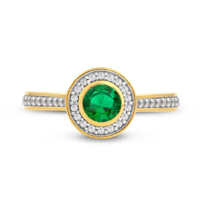 Goldia Rings 50mm Emerald and 020 CT TW Natural Diamond Frame Ring in Solid 10K Yellow Gold