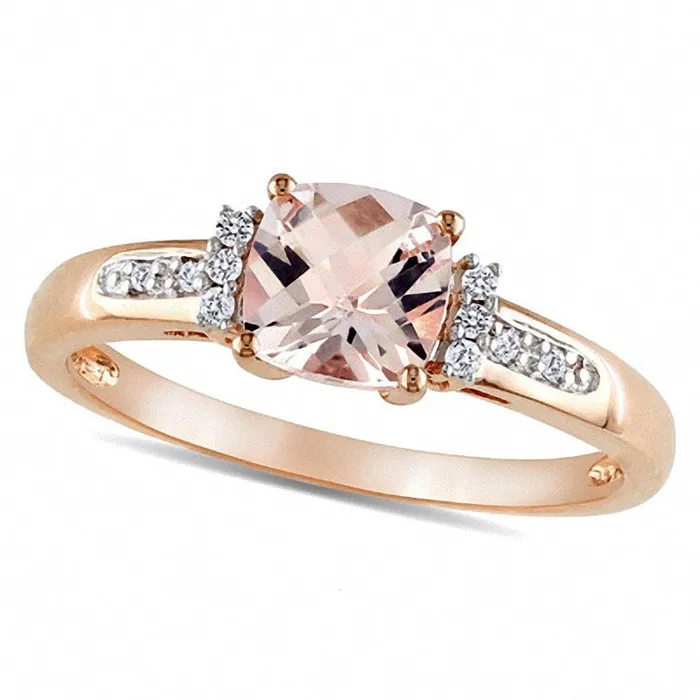 Goldia Rings 60mm CushionCut Pink Morganite and Natural Diamond Accent Engagement Ring in Solid 10K Rose Gold
