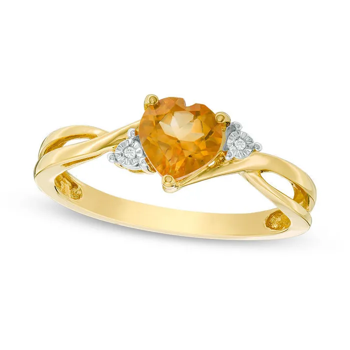 Goldia Rings 60mm HeartShaped Citrine and Natural Diamond Accent Split Shank Ring in Solid 10K Yellow Gold
