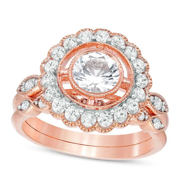 Goldia Rings 60mm LabCreated White Sapphire Antique VintageStyle Bridal Engagement Ring Set in Solid 10K Rose Gold