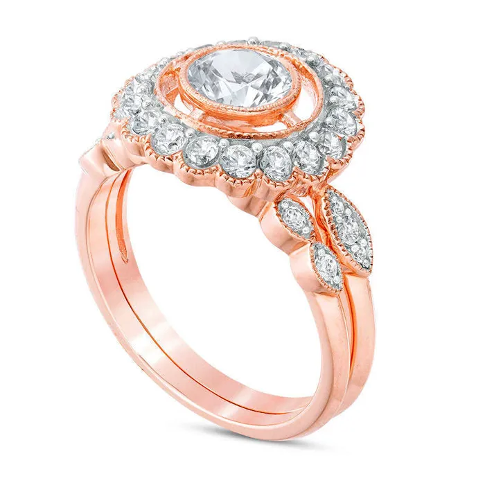 Goldia Rings 60mm LabCreated White Sapphire Antique VintageStyle Bridal Engagement Ring Set in Solid 10K Rose Gold Goldia Rings 60mm LabCreated White Sapphire Antique VintageStyle Bridal Engagement Ring Set in Solid 10K Rose Gold