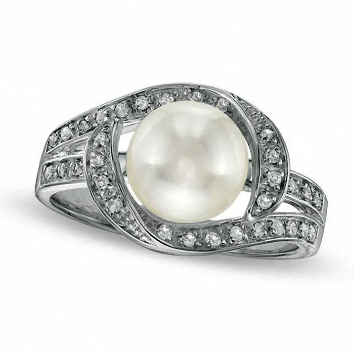 Goldia Rings 80 85mm Cultured Freshwater Pearl and White Topaz Bypass Ring in Sterling Silver