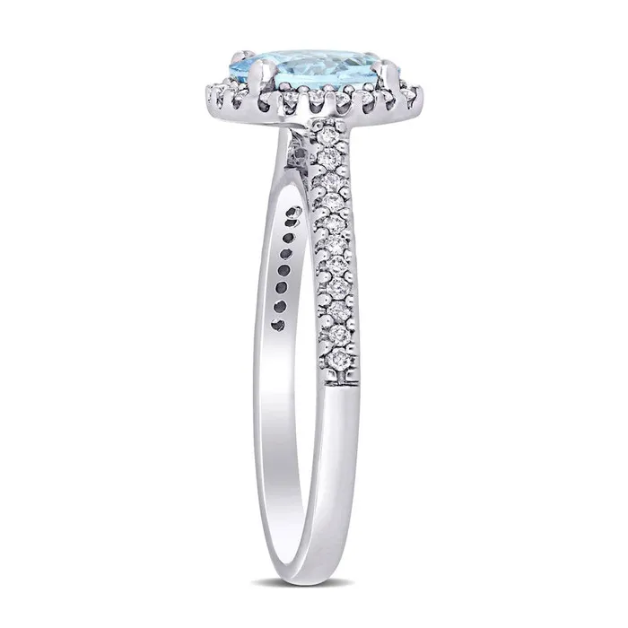 Goldia Rings 80mm Aquamarine and 025 CT TW Natural Diamond Frame Engagement Ring in Solid 14K White Gold