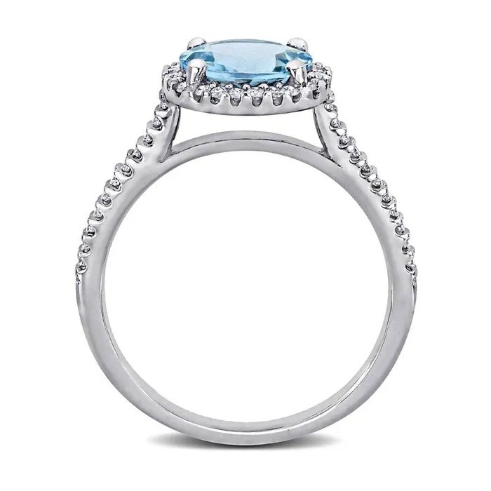 Goldia Rings 80mm Aquamarine and 025 CT TW Natural Diamond Frame Engagement Ring in Solid 14K White Gold