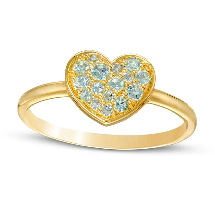 Goldia Rings Aquamarine Cluster Heart Ring in Solid 10K Yellow Gold