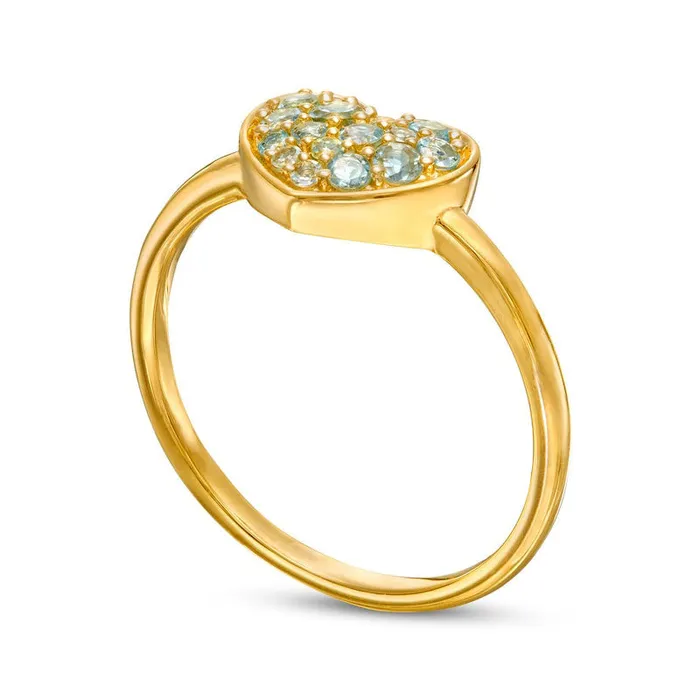 Goldia Rings Aquamarine Cluster Heart Ring in Solid 10K Yellow Gold Goldia Rings Aquamarine Cluster Heart Ring in Solid 10K Yellow Gold