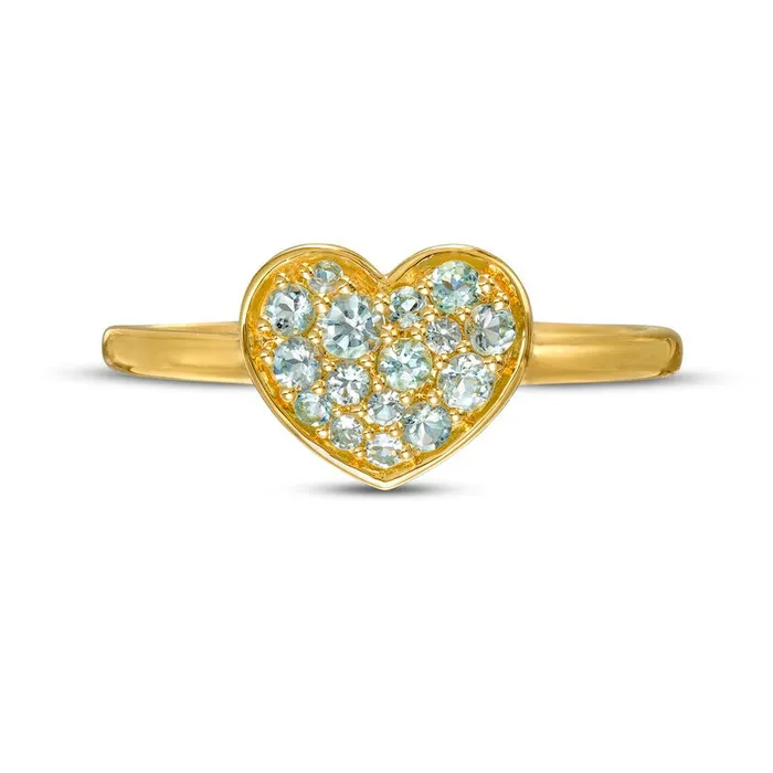 Goldia Rings Aquamarine Cluster Heart Ring in Solid 10K Yellow Gold Goldia Rings Aquamarine Cluster Heart Ring in Solid 10K Yellow Gold