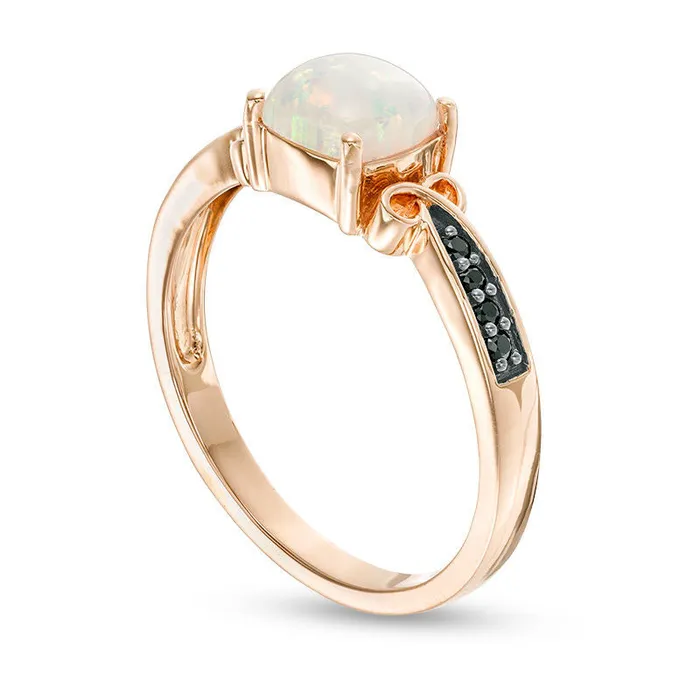 Goldia Rings CushionCut LabCreated Opal and 005 CT TW Enhanced Black Diamond CrissCross Loop Promise Ring in Solid 10K Rose Gold