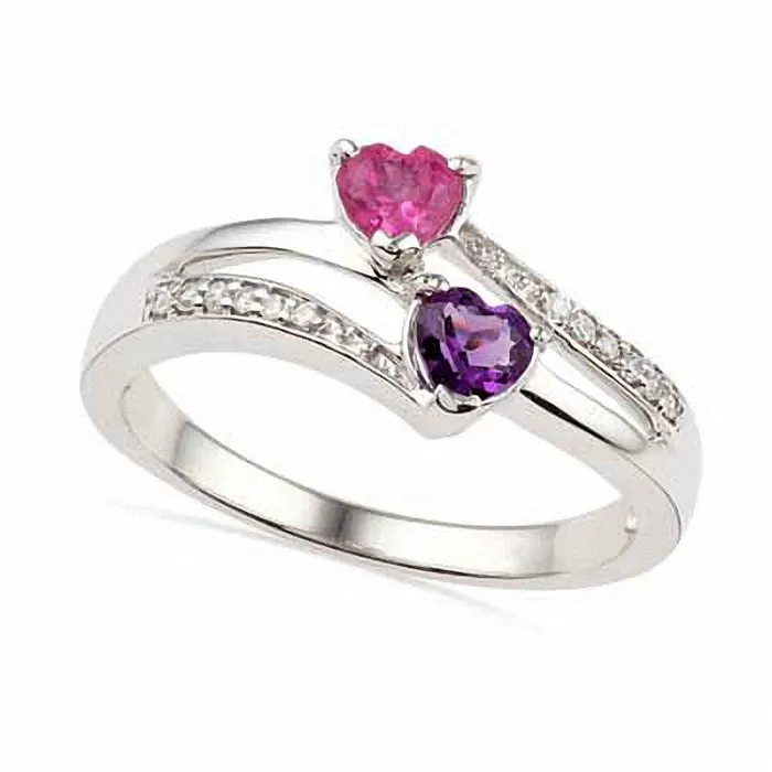 Goldia Rings HeartShaped Amethyst LabCreated Pink Sapphire and Diamond Accent Ring in Sterling Silver