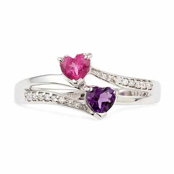 Goldia Rings HeartShaped Amethyst LabCreated Pink Sapphire and Diamond Accent Ring in Sterling Silver
