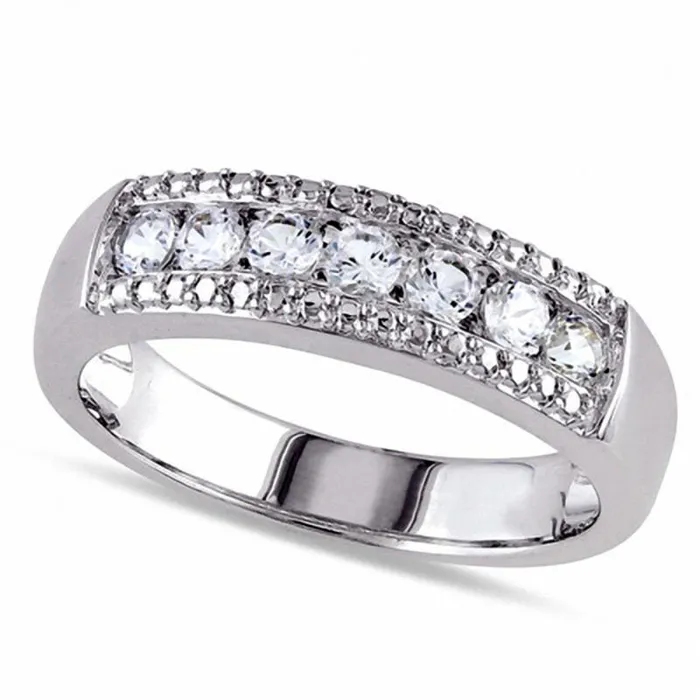 Goldia Rings LabCreated White Sapphire Beaded Seven Stone Ring in Sterling Silver