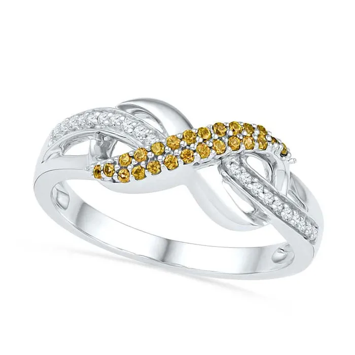 Goldia Rings LabCreated Yellow Sapphire and 007 CT TW Diamond Infinity Loop Ring in Sterling Silver