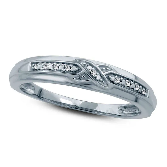 Goldia Rings Ladies Natural Diamond Accent CrissCross Wedding Band in Solid 10K White Gold