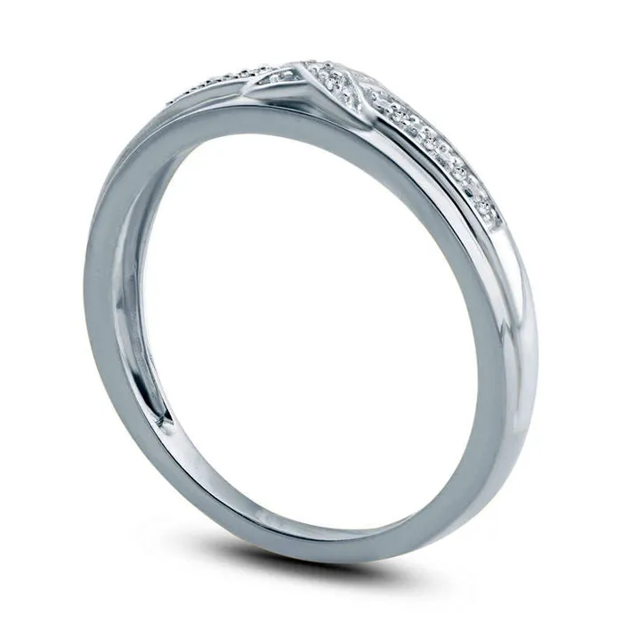 Goldia Rings Ladies Natural Diamond Accent CrissCross Wedding Band in Solid 10K White Gold