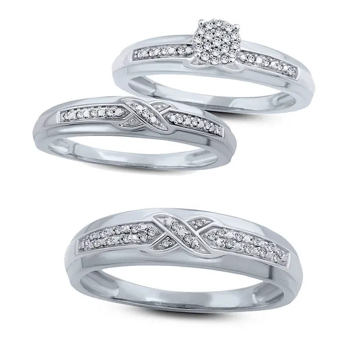 Goldia Rings Ladies Natural Diamond Accent CrissCross Wedding Band in Solid 10K White Gold