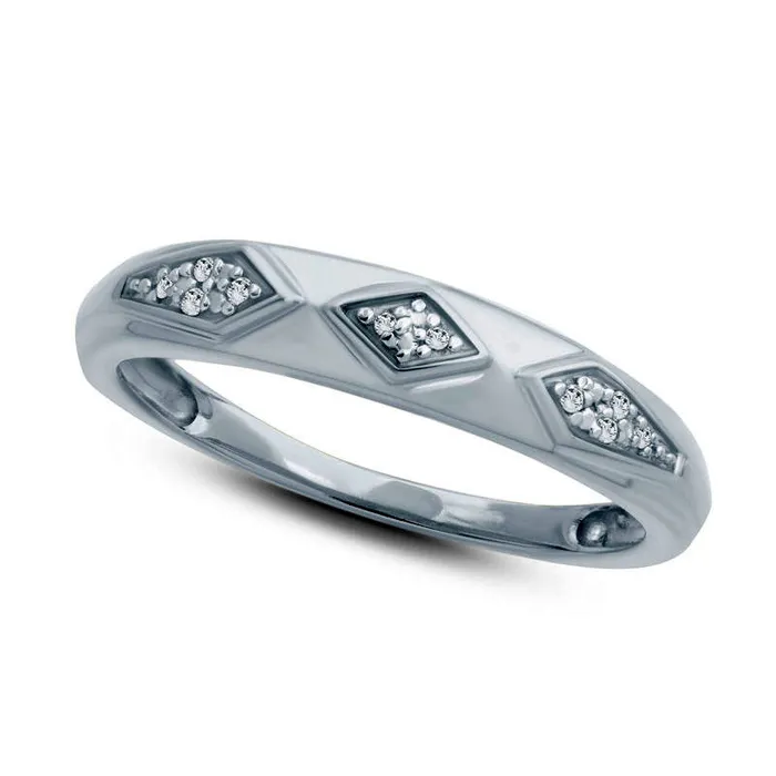 Goldia Rings Ladies Natural Diamond Accent Retro Geometric Wedding Band in Solid 10K White Gold