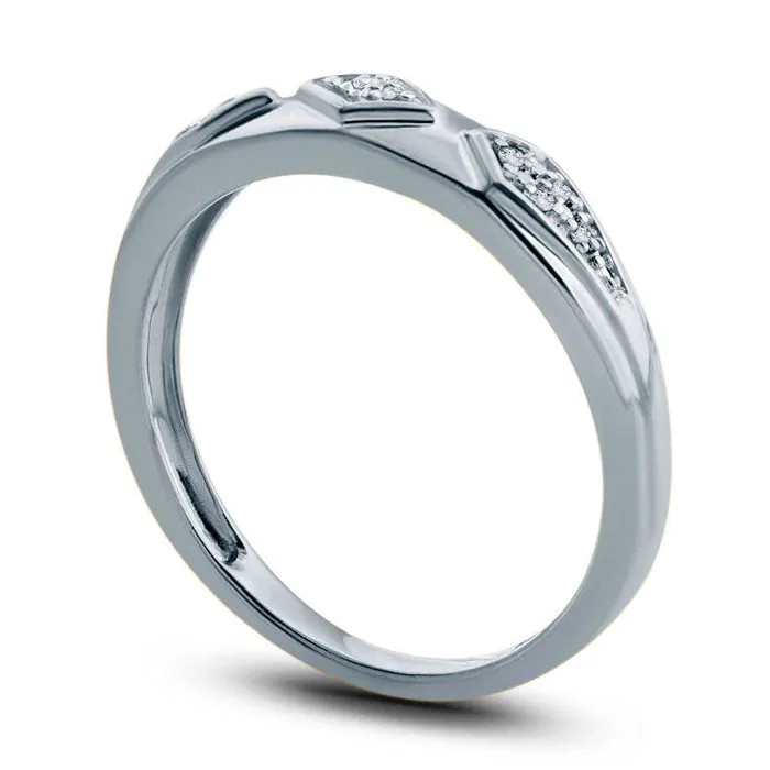 Goldia Rings Ladies Natural Diamond Accent Retro Geometric Wedding Band in Solid 10K White Gold