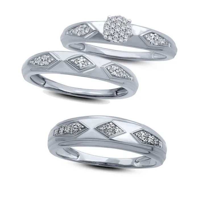 Goldia Rings Ladies Natural Diamond Accent Retro Geometric Wedding Band in Solid 10K White Gold