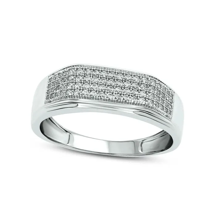 Goldia Rings Mens 038 CT TW Natural Diamond Rectangular Wedding Band in Solid 10K White Gold