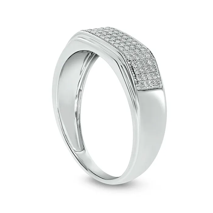 Goldia Rings Mens 038 CT TW Natural Diamond Rectangular Wedding Band in Solid 10K White Gold