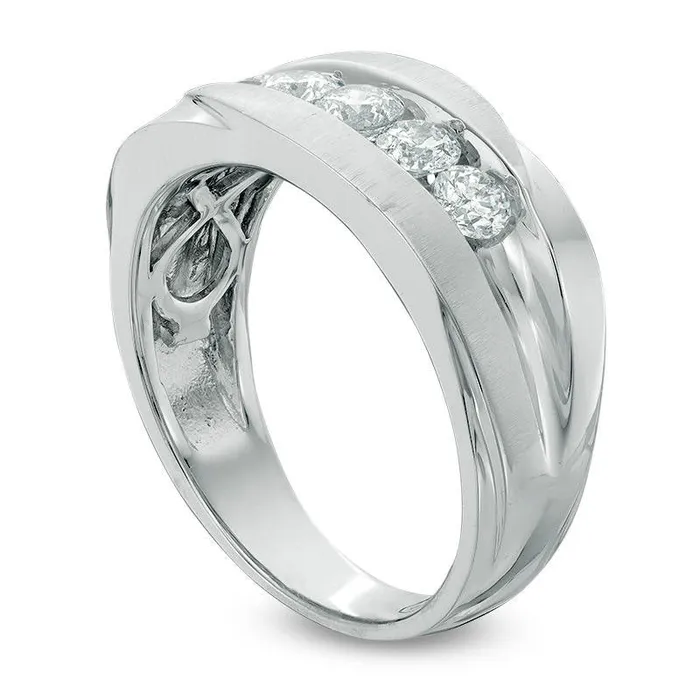 Goldia Rings Mens 10 CT TW Natural Diamond Five Stone Satin Wedding Band in Solid 14K White Gold