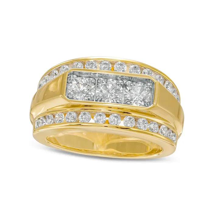 Goldia Rings Mens 20 CT TW Certified LabCreated Diamond Border Three Stone Ring in Solid 14K Gold FSI2