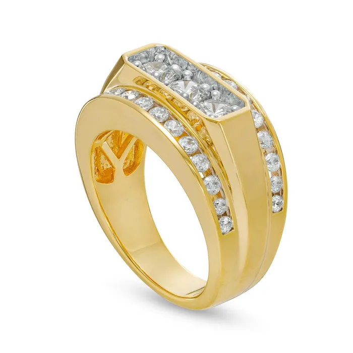 Goldia Rings Mens 20 CT TW Certified LabCreated Diamond Border Three Stone Ring in Solid 14K Gold FSI2