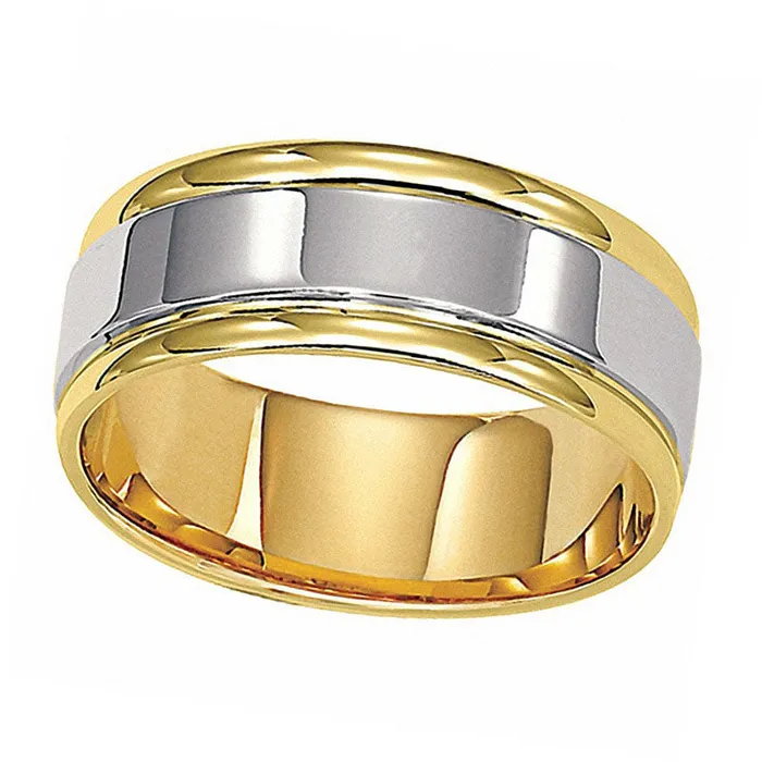 Goldia Rings Mens 80mm Comfort Fit Wedding Band in Solid 14K TwoTone Gold